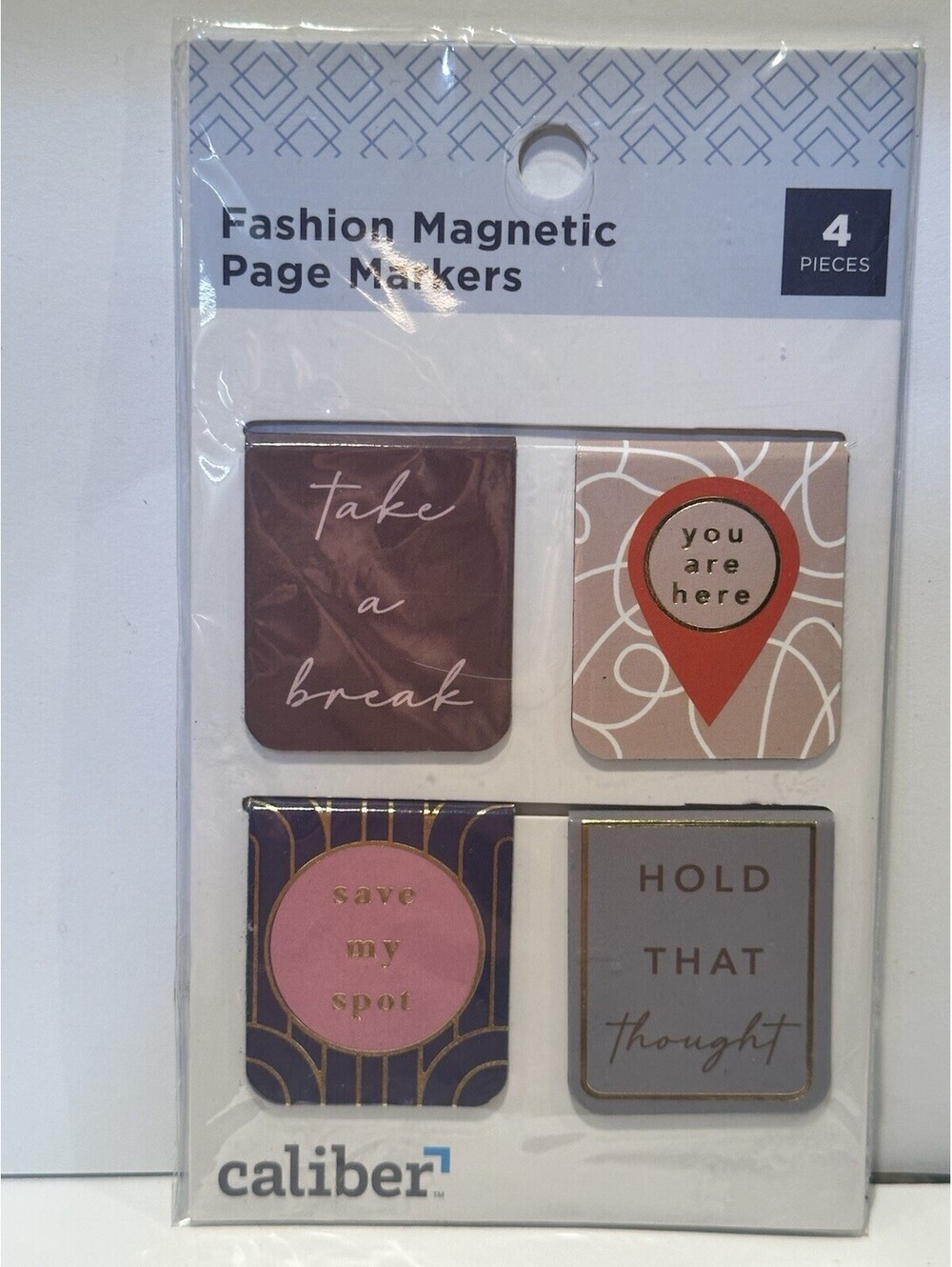 Caliber Fashion Magnetic Page Markers Bookmarks 4 Pack Gold Foil Accents